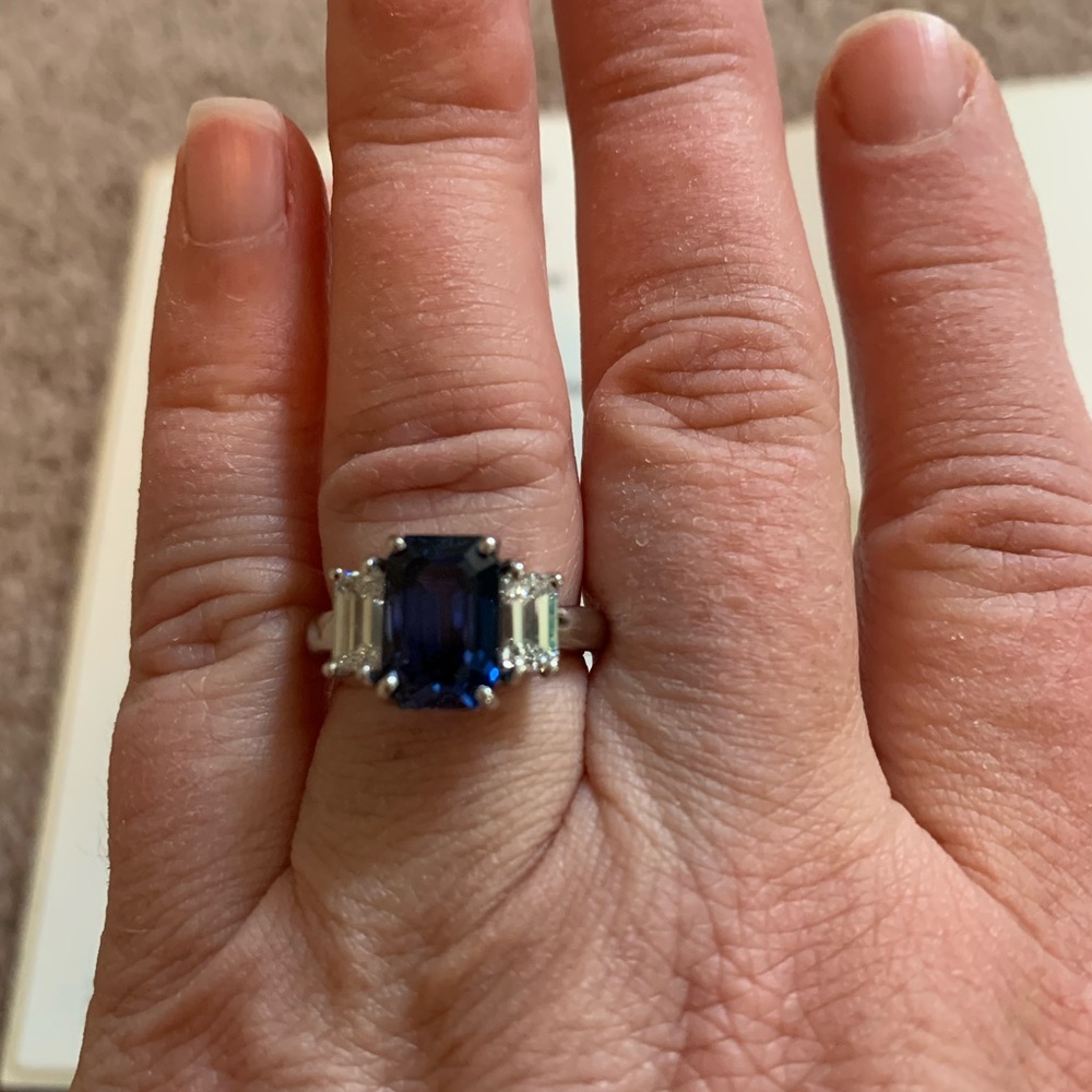 Platinum Natural Sapphire and Diamond ring
